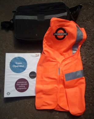 LONDON UNDERGROUND TRAIN OPERATOR MANUAL, CARRY BAG AND GILLET sale